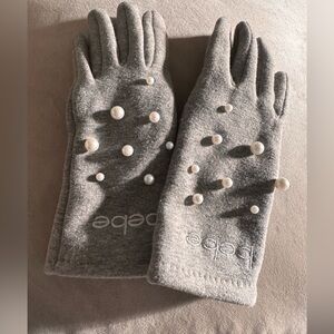 Bebe Gray Gloves with Pearl Details